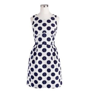 EUC JCREW white and navy polk a dot dress